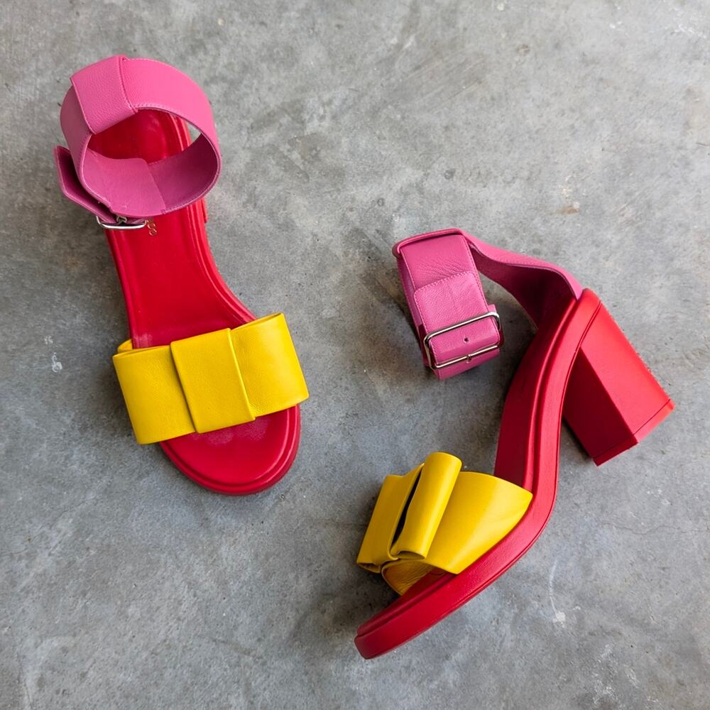 Comme des Garcons Pink/Red/Yellow Bow Heeled Sandals, size 39